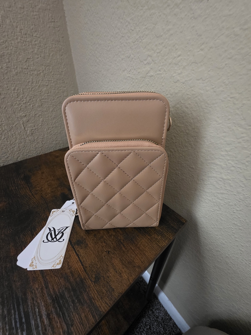 Quilted Faux-Leather Crossbody Bag in Blush Pink